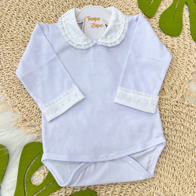 Body gola gripyr bordado flor e pérola dentro- BRANCO